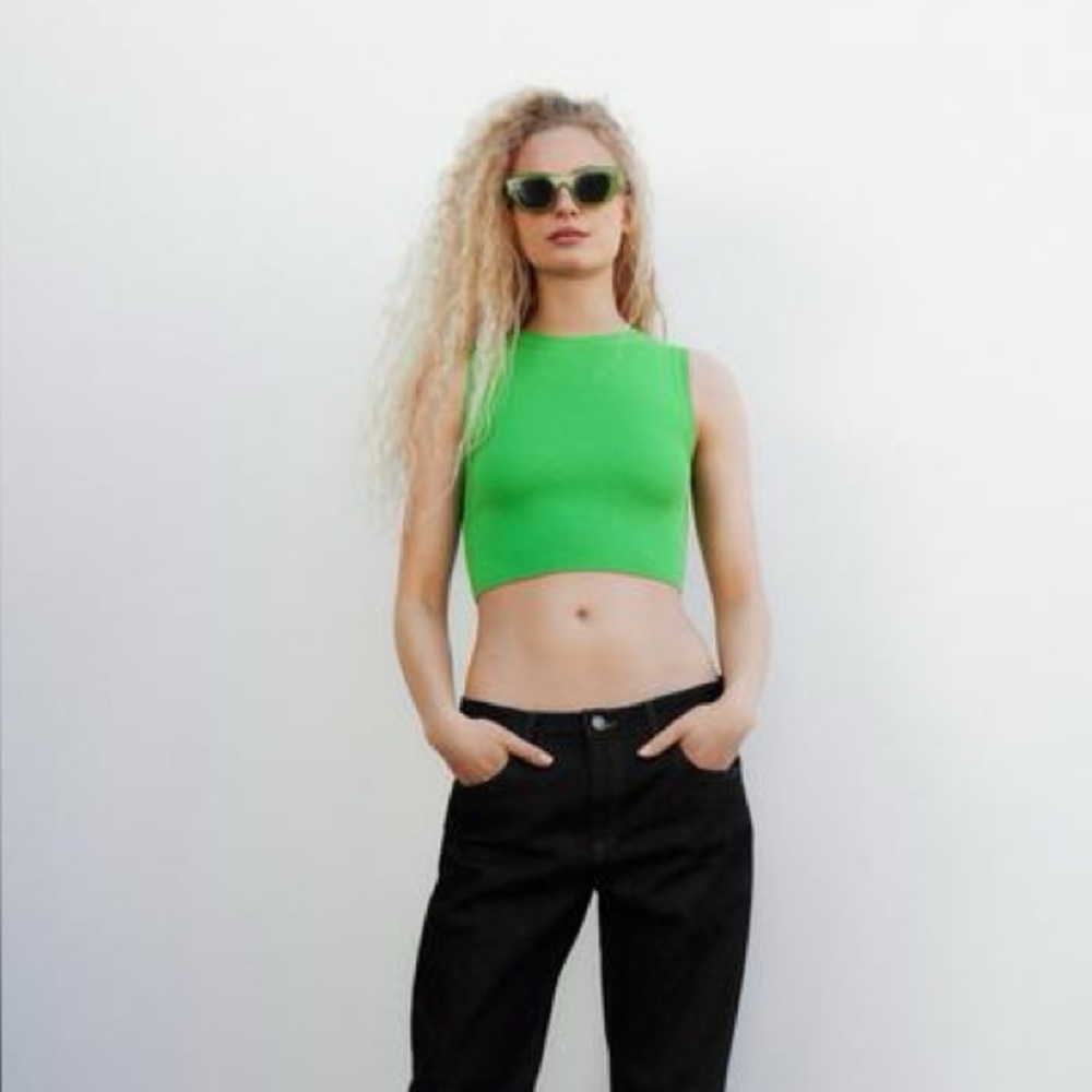 ZARA Basic Cropped Knit Top - Green